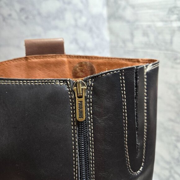 Pikolinos Garda Riding Boots Womens 41 US 10.5-11 Black Leather Brown Braid Trim - Picture 16 of 16